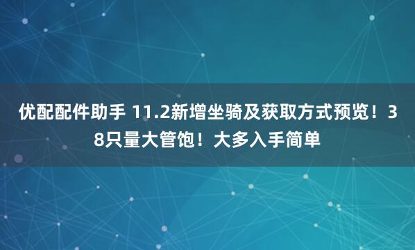 优配配件助手 11.2新增坐骑及获取方式预览！38只量大管饱！大多入手简单